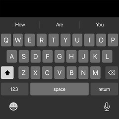 iPhone keyboard. iOS keyboard. Smartphone Keyboard. Dark Mode Template