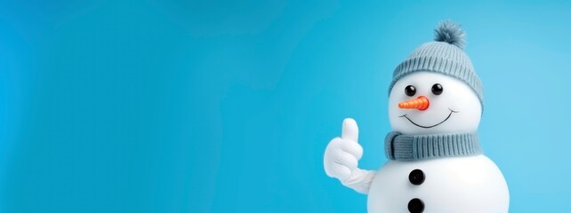 Snowman with thumbs up on a blue background