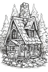 Obraz premium Fairy house, fairytale house, Fairy home, Elf House, Elf Home, small house, dream house, fantasy house, fantasy home, Generative AI, drawing, illustration, sketch, magical, Enchanted, Whimsical, Tiny,