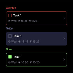 Task Component UI Concept on Black Background. Social Media. To Do Checklist. UI Element for Mobile Applications. 