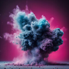 Colorful smoke explosion in front of purple background