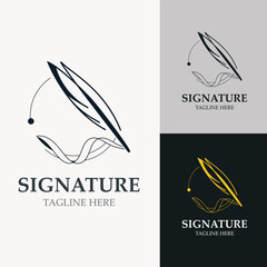 Feather and signature logo design minimalist business symbol sign template illustration