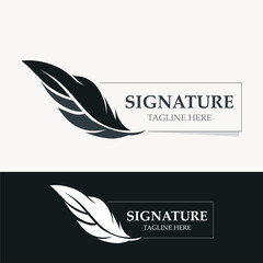 Feather and signature logo design minimalist business symbol sign template illustration