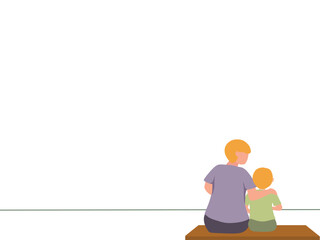 one line vector illustration of father and son quality time concept, heart to heart, bottom right object vector for presentation