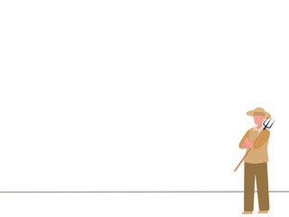 bottom right object for presentation about farmer holding a planting fork, simple flat design vector illustration for website and banner.