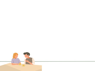 vector illustration of couple coffee time concept one line vector illustration, single line art, deep talk, table discussion, simple design for presentation. bottom left object