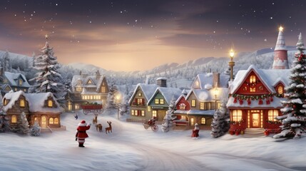 Village beautiful of christmas and winter theme decor christmas tree and snow
