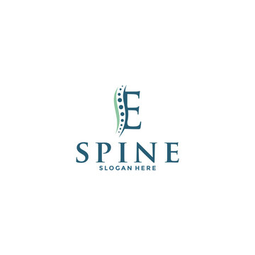 initial Letter E and spine logo vector, Chiropractic Logo design icon template