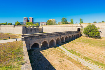 Fototapeta na wymiar Exterior view of the Pamplona Citadel or New Castle park in Navarra, Spain