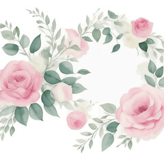 light pink peony rose circle pattern with blue anemone,bindweed and forget-me-not flowers and green leaves.