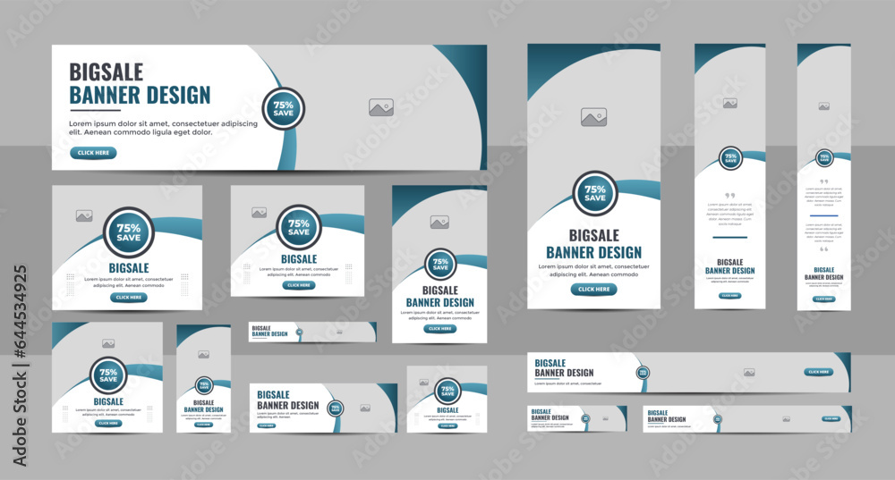 Wall mural web banner design template set, horizontal header web banner, modern multicolor cover header backgro