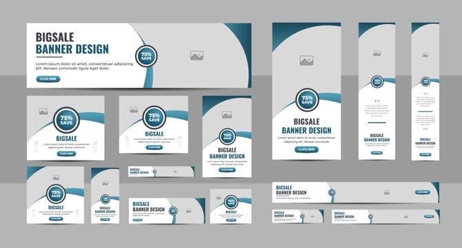 Web banner design template Set, Horizontal header web banner, Modern multicolor cover header background for website design, Social Media Cover ads banner