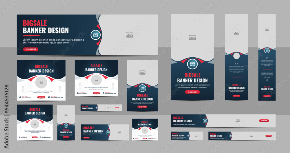 Wall mural abstract banner design web template set, horizontal header web banner layout