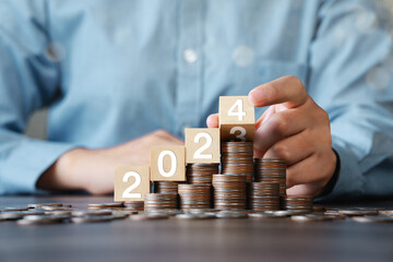New year 2024 start concept, preparation for planning of business to grow. New life, new business,...