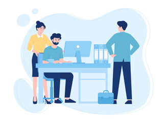 Managers working on project together concept flat illustration