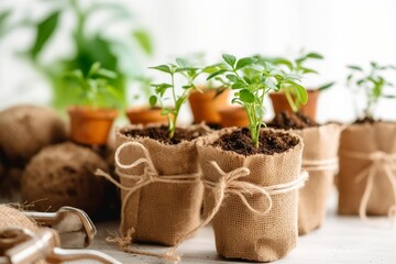 Delicate handmade pots to grow green plants inside the home.