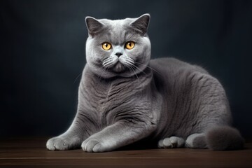 Obraz premium cute british shorthair cat lying inside on black background