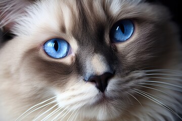 White and black cute cat with blue eyes - obrazy, fototapety, plakaty