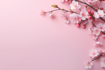 sakura flowers on pink background - obrazy, fototapety, plakaty