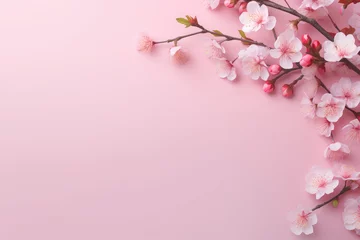Poster sakura flowers on pink background © Tidarat