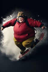 Super obese woman snowboarding. Generative AI