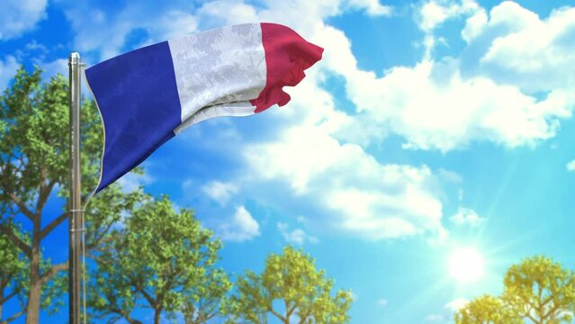flag of France at sunny day, good season symbol