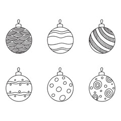 Doodle illustration of Christmas ornaments. New Year festive decoration. Simple vector drawing