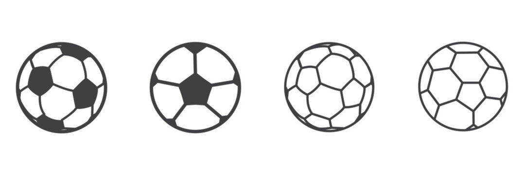 Vector soccer ball icons set. Football symbols in flat design. Sport illustration. Football ball Icon in trendy flat style isolated on white background. Soccer ball pictogram. Football symbol.