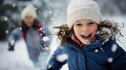 Fototapeta na wymiar children play snowballs of happy smile and carelessness