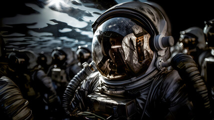 Fototapeta na wymiar Cinematic portrait of an astronaut, Generative AI