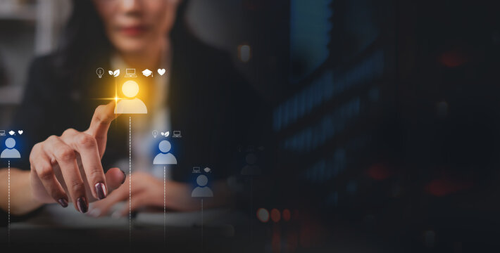 Banner of find team members through interviews and selection with recruitment. As companies compete, human resources use data-driven analysis soft skills and hard skills to choose the right candidate.