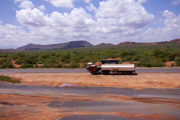 truck on the road in desert