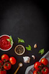 Italian tomato sauce for pasta - passata with tomatoes and basil