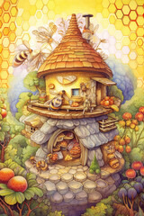 Obraz premium Fairy house, fairytale house, Fairy home, Elf House, Elf Home, small house, dream house, fantasy house, fantasy home, Generative AI, drawing, illustration, sketch, magical, Enchanted, Whimsical, Tiny,