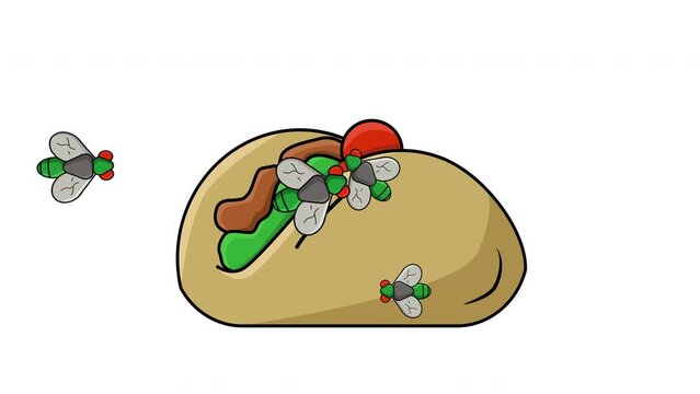 Animation of a taco surrounded by flies