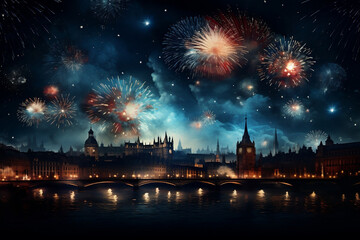 Fototapeta premium Sparkling New Year's Party Decorations as Confetti Fills the Air