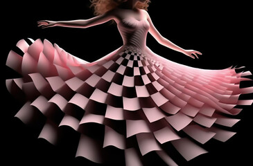girl posing dancing with a beautiful abstract costume on a black background