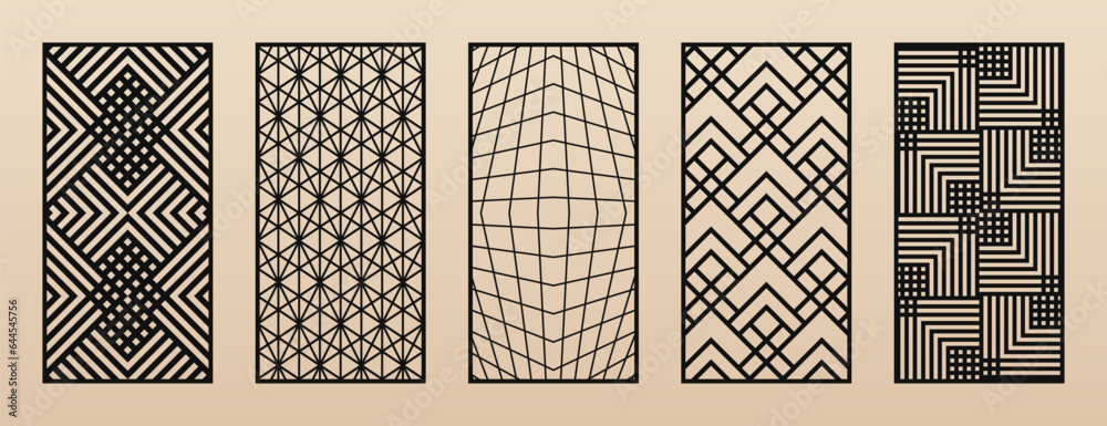 Poster decorative panels for cnc, laser cutting. vector set of modern trendy pattern designs with abstract 