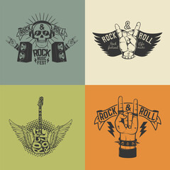 Set of Rock festival flyer template. Vector illustration.