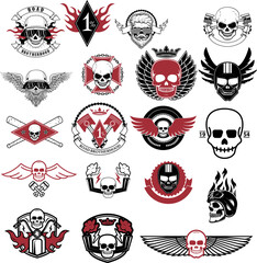 Set of biker labels and emblems. Motorcycle racing. Vector illustration.