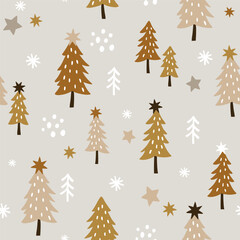 Winter snowy woods seamless vector pattern. Silhouettes of cute snowy Christmas trees. Perfect for textile, wallpaper or print design.