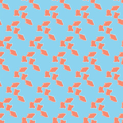 Seamless geometric pattern with red fish on blue background. Vector print for fabric background, textile