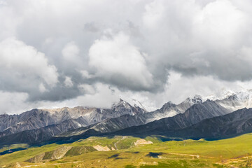 Dark Clouds HImalayan Mountains and Road to Korala Border between Tibet China and Upper Mustang, Nepal