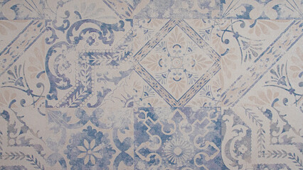 Worn drawing of typical blue and white tiles of Spain