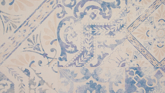 Worn drawing of typical blue and white tiles of Spain