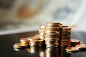 Coins piled high on a white backdrop, embodying the global economy