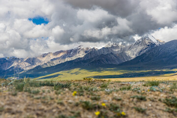 Dark Clouds HImalayan Mountains and Road to Korala Border between Tibet China and Upper Mustang, Nepal