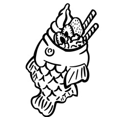 hand drawn illustration of a taiyaki ice cream
