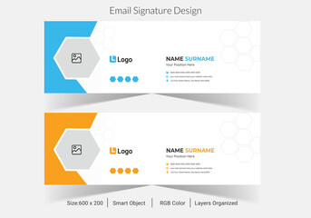 Modern creative business email signature template or email footer and personal social media cover Premium Vector,Email signature template design bundle. Corporate mail business email signature vector 