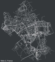Detailed hand-drawn navigational urban street roads map of the METZ-2 CANTON of the French city of METZ, France with vivid road lines and name tag on solid background
